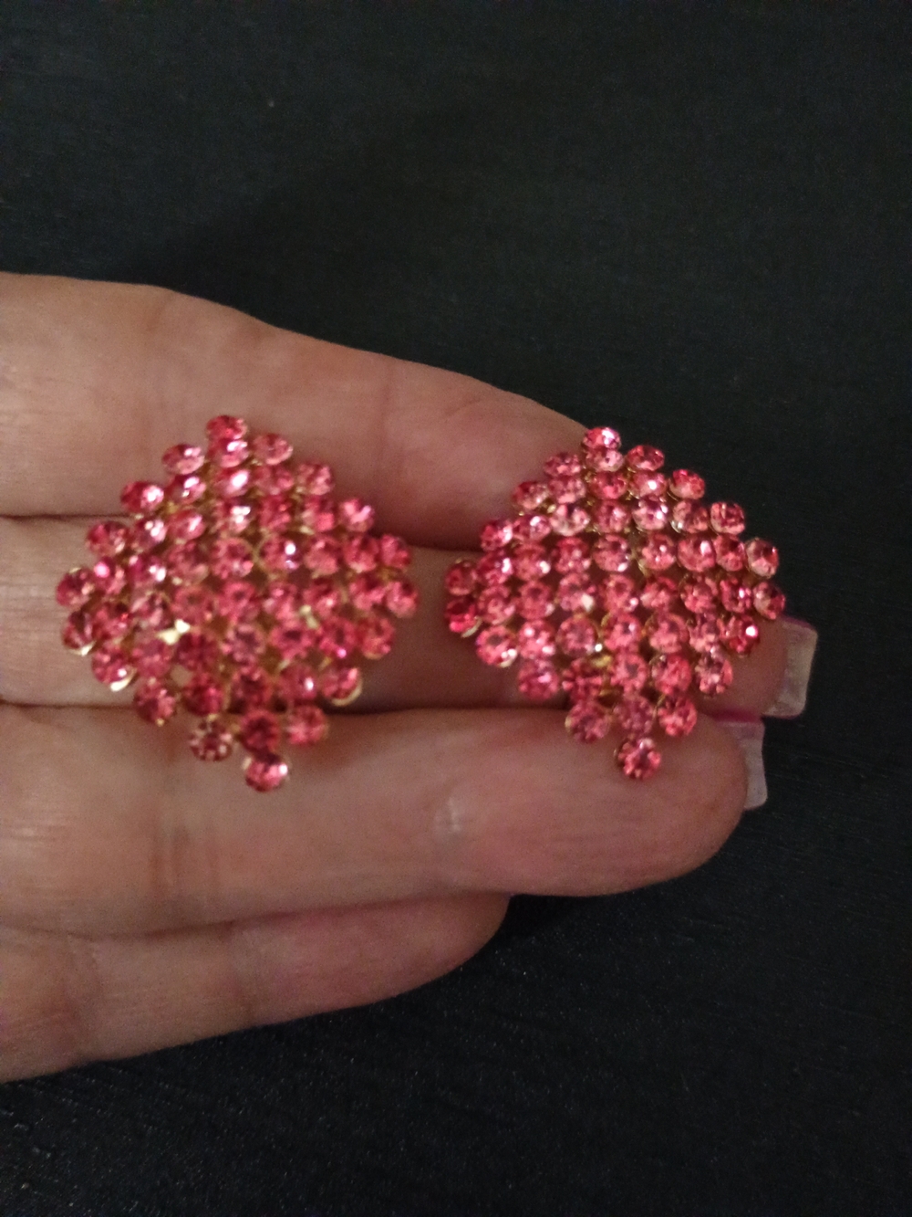 Pink Crystal Cluster Clip On  Statement Earrings - Women Jewelry